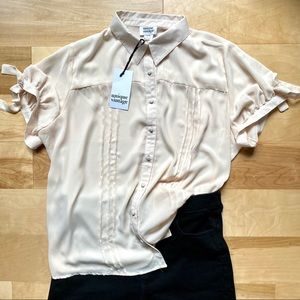 Unique Vintage Plus Size Cream Chiffon Blouse